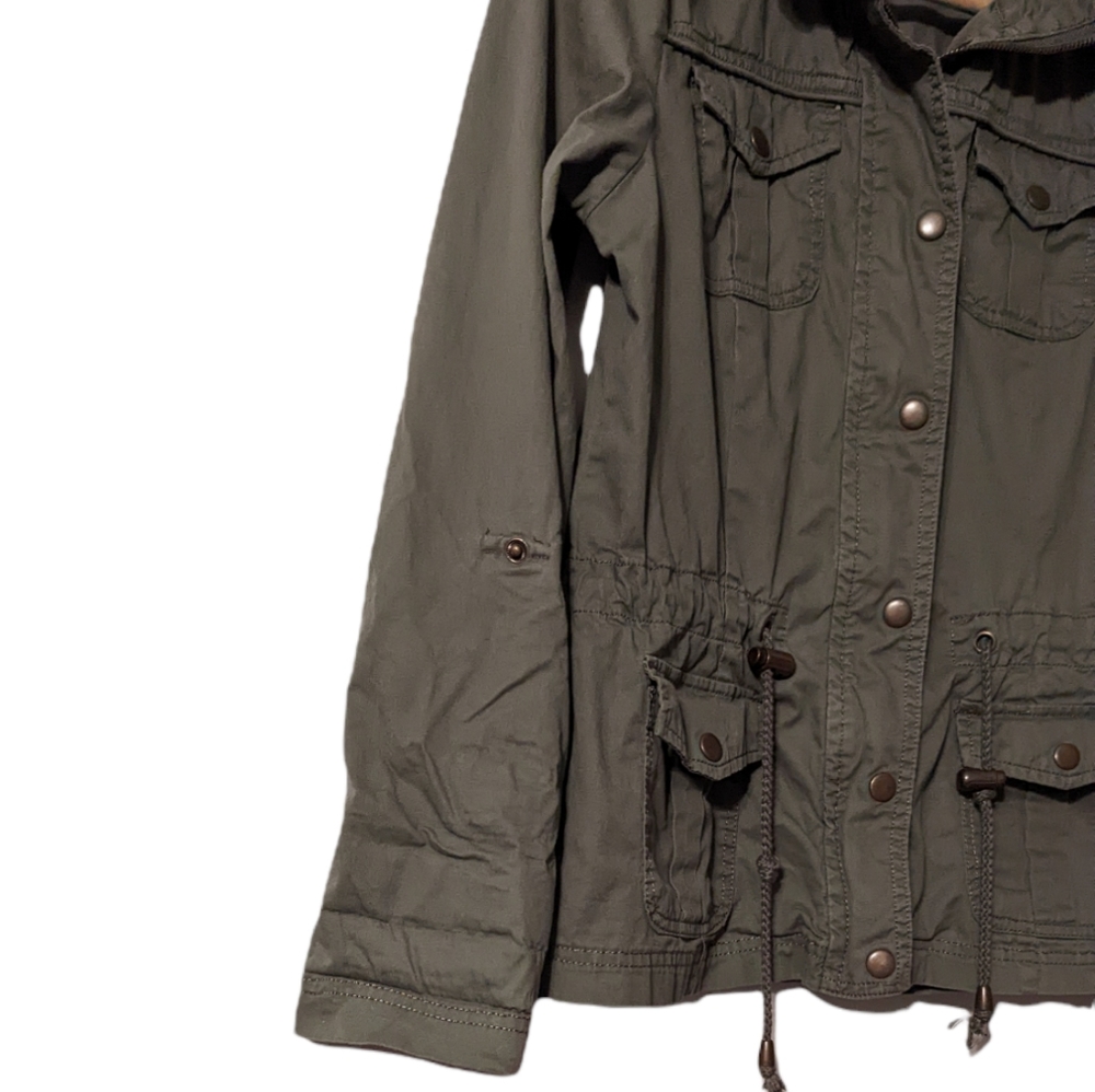 Ashley International Military Cotton Olive Zip Pull Tab Elastic Utility Jacket - Picture 10 of 15